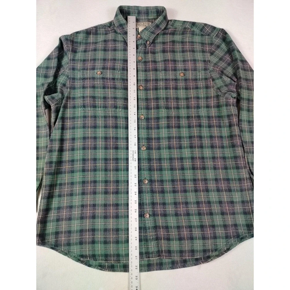 Duluth Trading Co Free Swingin Flannel Shirt Mens Large Green Plaid Workwear